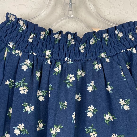 HARPER HERITAGE Womens M Blue Floral Smocked V-Neck Peasant Boho Blouse - Picture 7 of 10